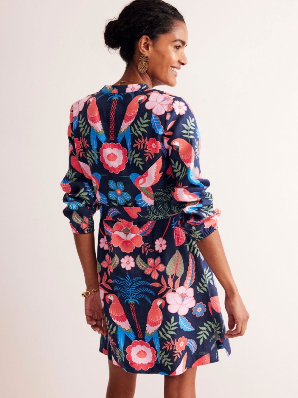 BODEN Cleo Linen Tie Waist Tropic Parrot Dress Size US 4R New with tags